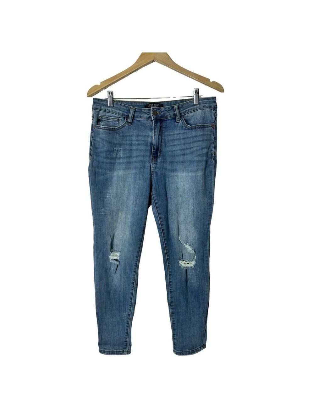 Judy Blue Relaxed Fit Distressed Stretch Skinny Jeans Size 32 Whiskered Logos